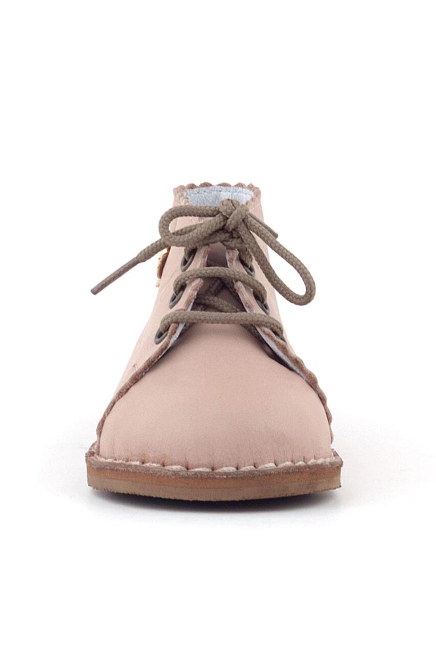Rakerplus Handmade Hakiki Deri Pembe Çiçek Detaylı Bağcıklı Bebek Bot - 2