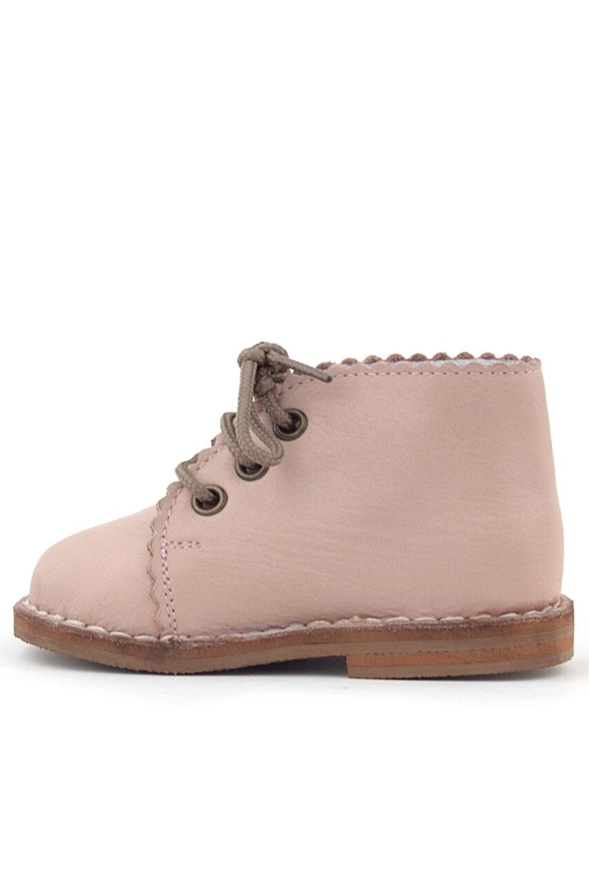 Rakerplus Handmade Hakiki Deri Pembe Çiçek Detaylı Bağcıklı Bebek Bot - 3