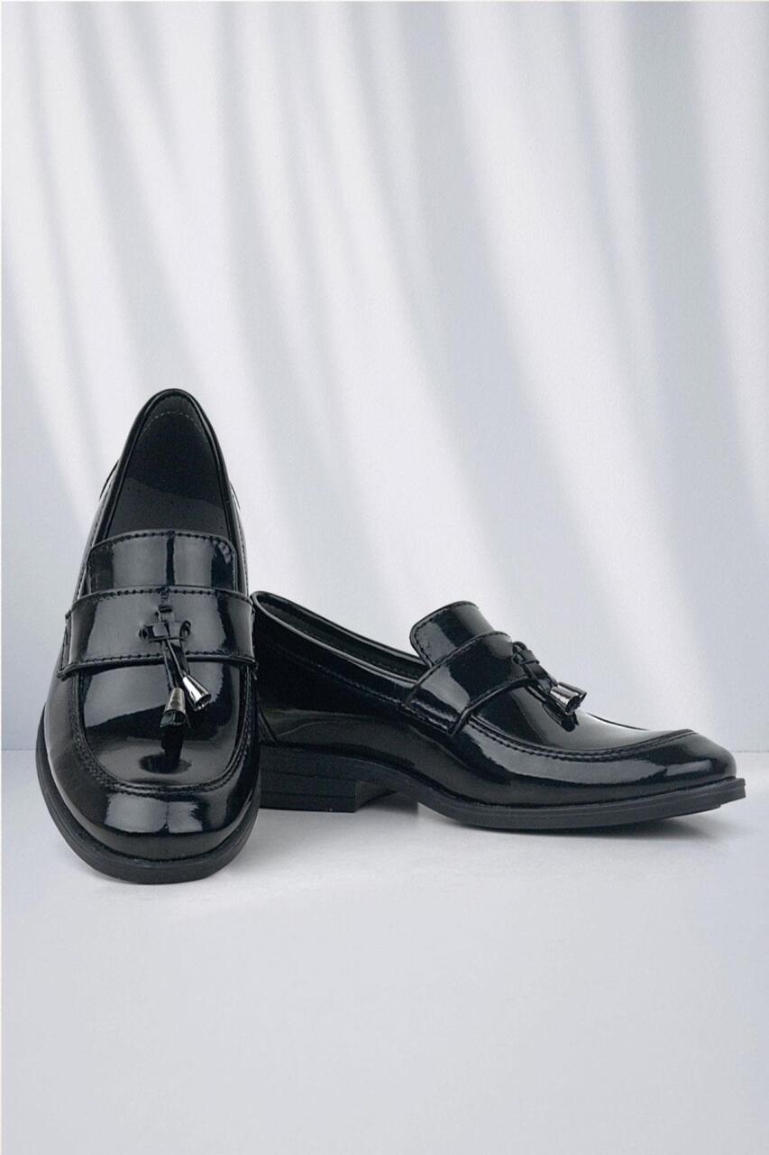 Rakerplus Loafer Siyah Rugan Erkek Klasik Çocuk Ayakkabı - 1