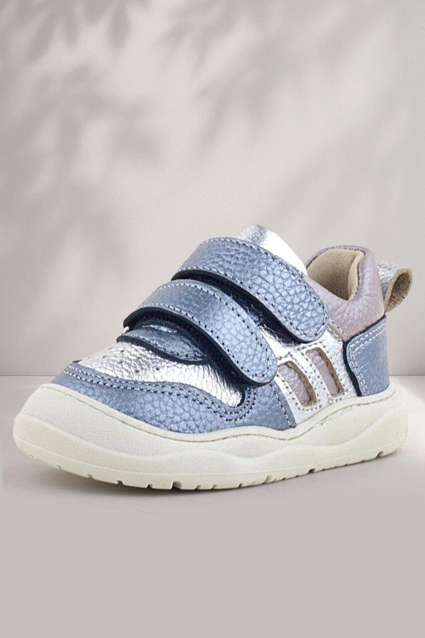 Rakerplus Schaggy Hakiki Deri Metalik Mavi Gümüş Bebek Spor Ayakkabı - 1
