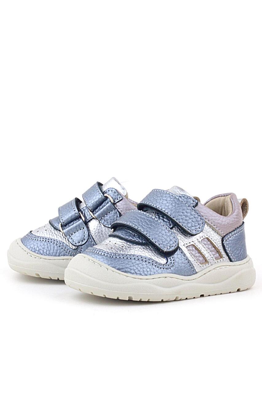 Rakerplus Schaggy Hakiki Deri Metalik Mavi Gümüş Bebek Spor Ayakkabı - 5