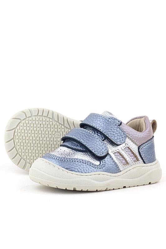 Rakerplus Schaggy Hakiki Deri Metalik Mavi Gümüş Bebek Spor Ayakkabı - 6