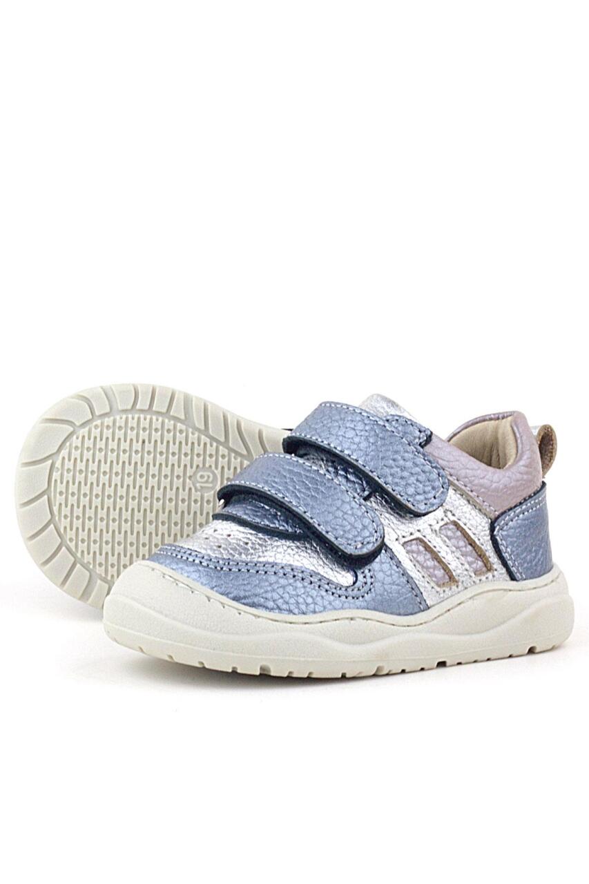 Rakerplus Schaggy Hakiki Deri Metalik Mavi Gümüş Bebek Spor Ayakkabı - 6