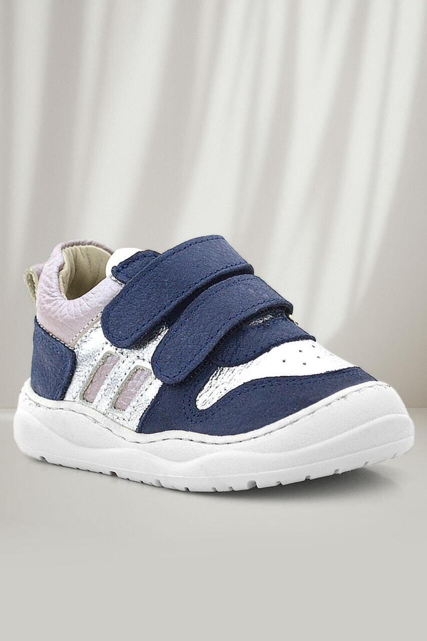 Rakerplus Schaggy Hakiki Deri Simli Lacivert Gümüş Bebek Spor Ayakkabı - 1