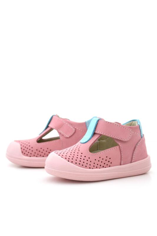 Rakerplus Shaun Hakiki Deri Pembe Mavi Cırtlı Anatomik Bebek Sandalet - 6