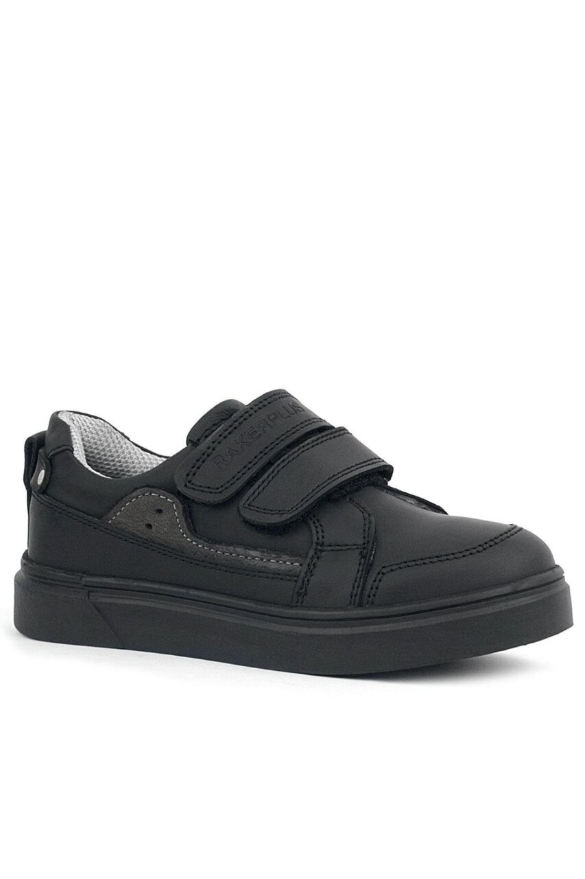 Rakerplus Siyah Hakiki Deri Cırtlı Erkek Çocuk Sneaker Ayakkabı - 1