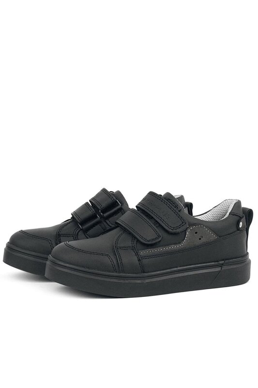 Rakerplus Siyah Hakiki Deri Cırtlı Erkek Çocuk Sneaker Ayakkabı - 4