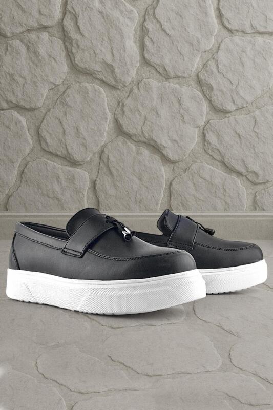 Rakerplus Siyah Mat Beyaz Taban Loafer Klasik Çocuk Ayakkabısı - 1