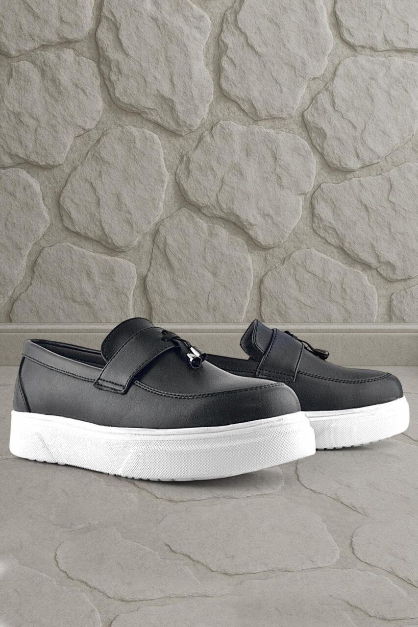 Rakerplus Siyah Mat Beyaz Taban Loafer Klasik Çocuk Ayakkabısı - 1