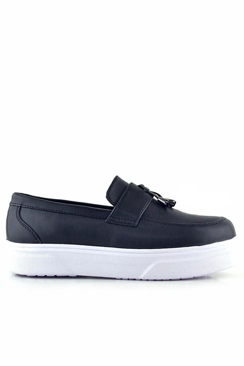 Rakerplus Siyah Mat Beyaz Taban Loafer Klasik Çocuk Ayakkabısı - 3