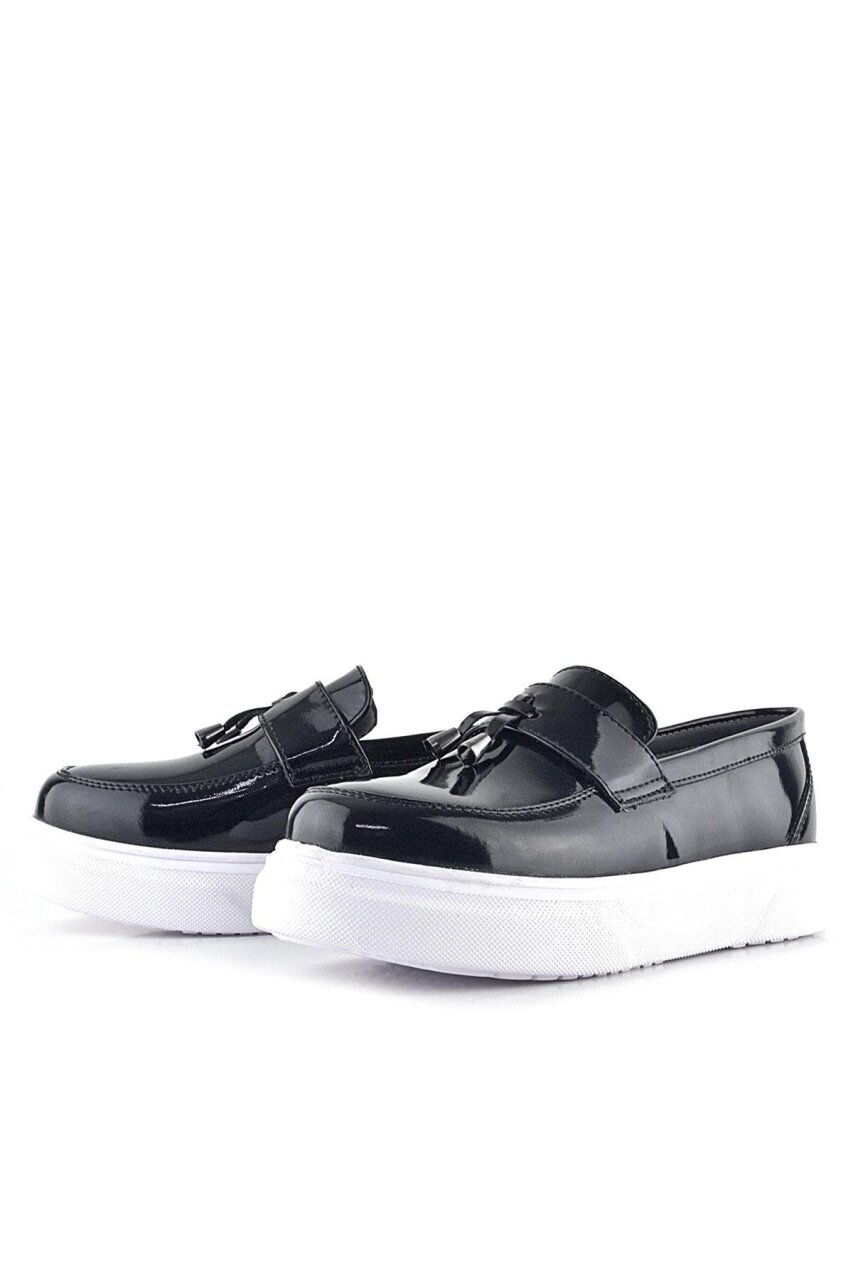 Rakerplus Siyah Rugan Beyaz Taban Loafer Klasik Çocuk Ayakkabısı - 6