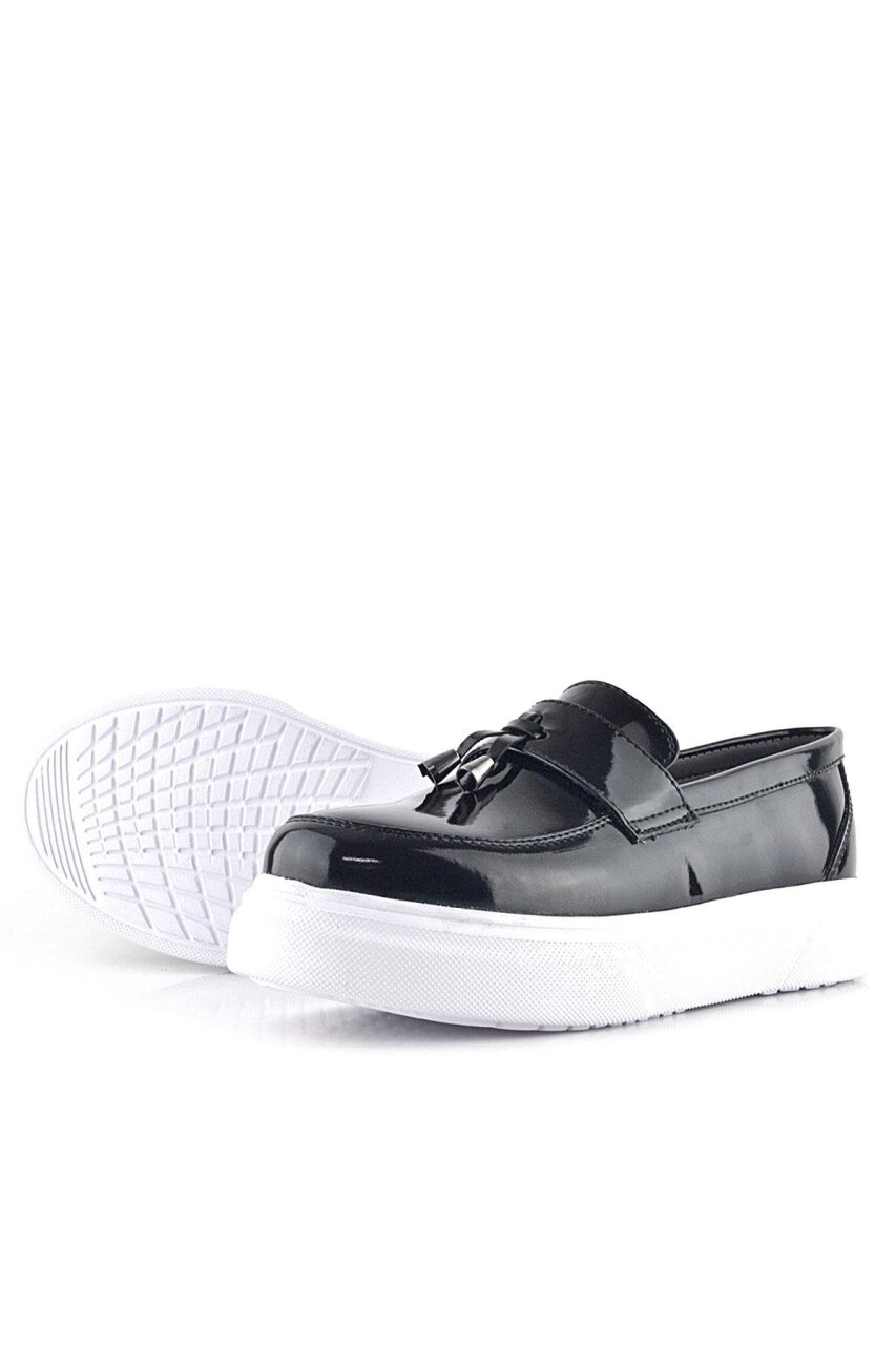 Rakerplus Siyah Rugan Beyaz Taban Loafer Klasik Çocuk Ayakkabısı - 7