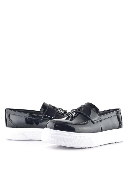 Rakerplus Siyah Rugan Beyaz Taban Loafer Klasik Çocuk Ayakkabısı - 8