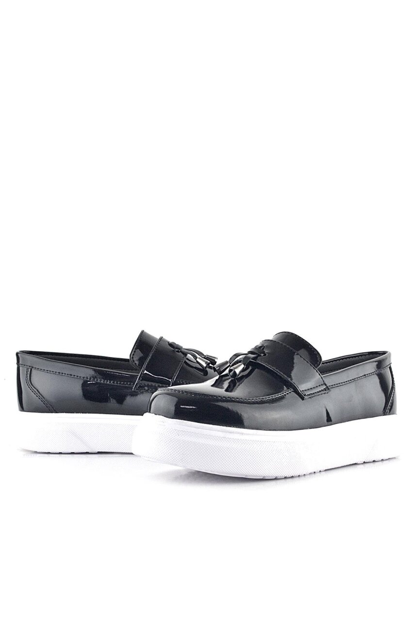 Rakerplus Siyah Rugan Beyaz Taban Loafer Klasik Çocuk Ayakkabısı - 8