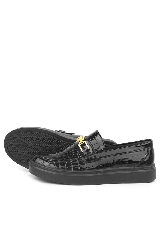 Rakerplus Siyah Rugan Tokalı Loafer Çocuk Klasik Ayakkabı - 5