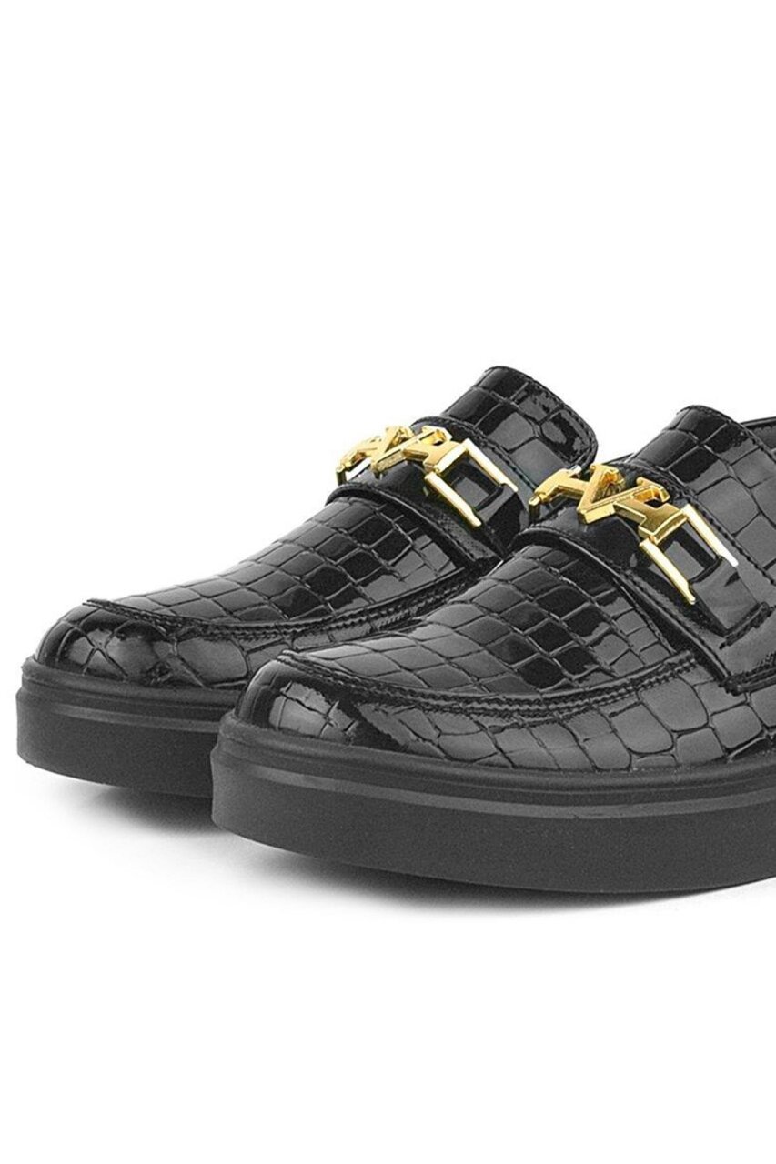 Rakerplus Siyah Rugan Tokalı Loafer Çocuk Klasik Ayakkabı - 6