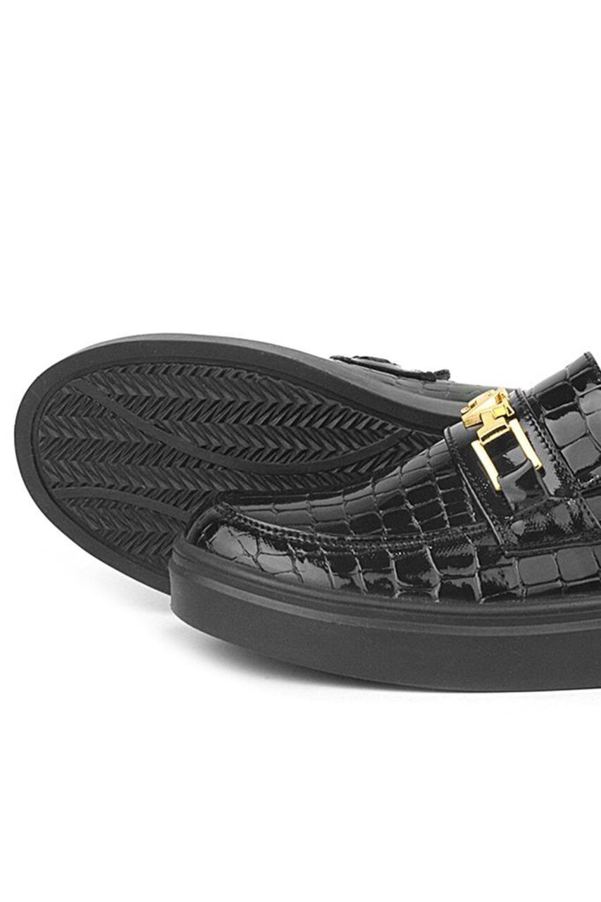Rakerplus Siyah Rugan Tokalı Loafer Çocuk Klasik Ayakkabı - 7