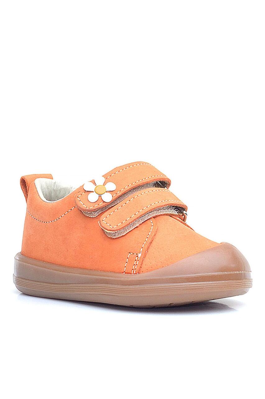 Rakerplus Sonic Hakiki Deri Turuncu Cırtlı Çiçekli Kız Bebek Sneaker Ayakkabı - 1