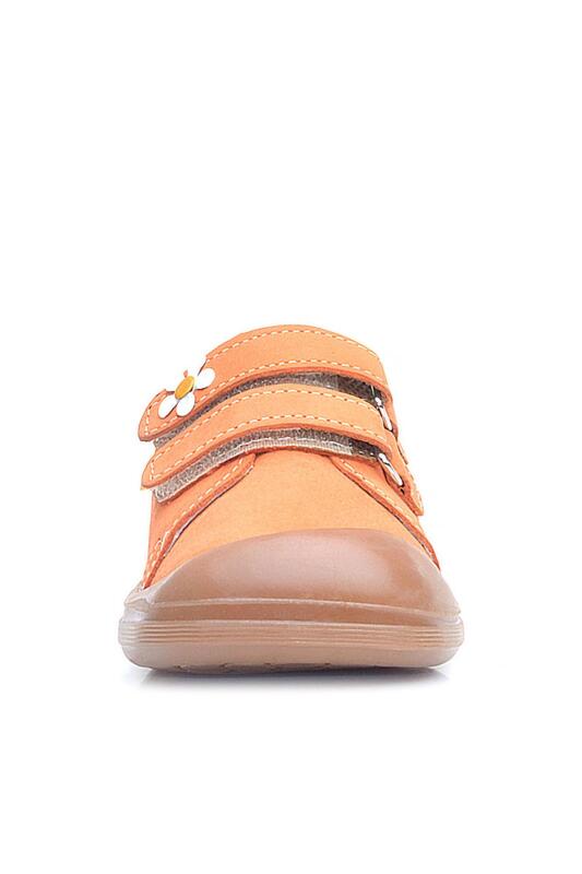 Rakerplus Sonic Hakiki Deri Turuncu Cırtlı Çiçekli Kız Bebek Sneaker Ayakkabı - 3