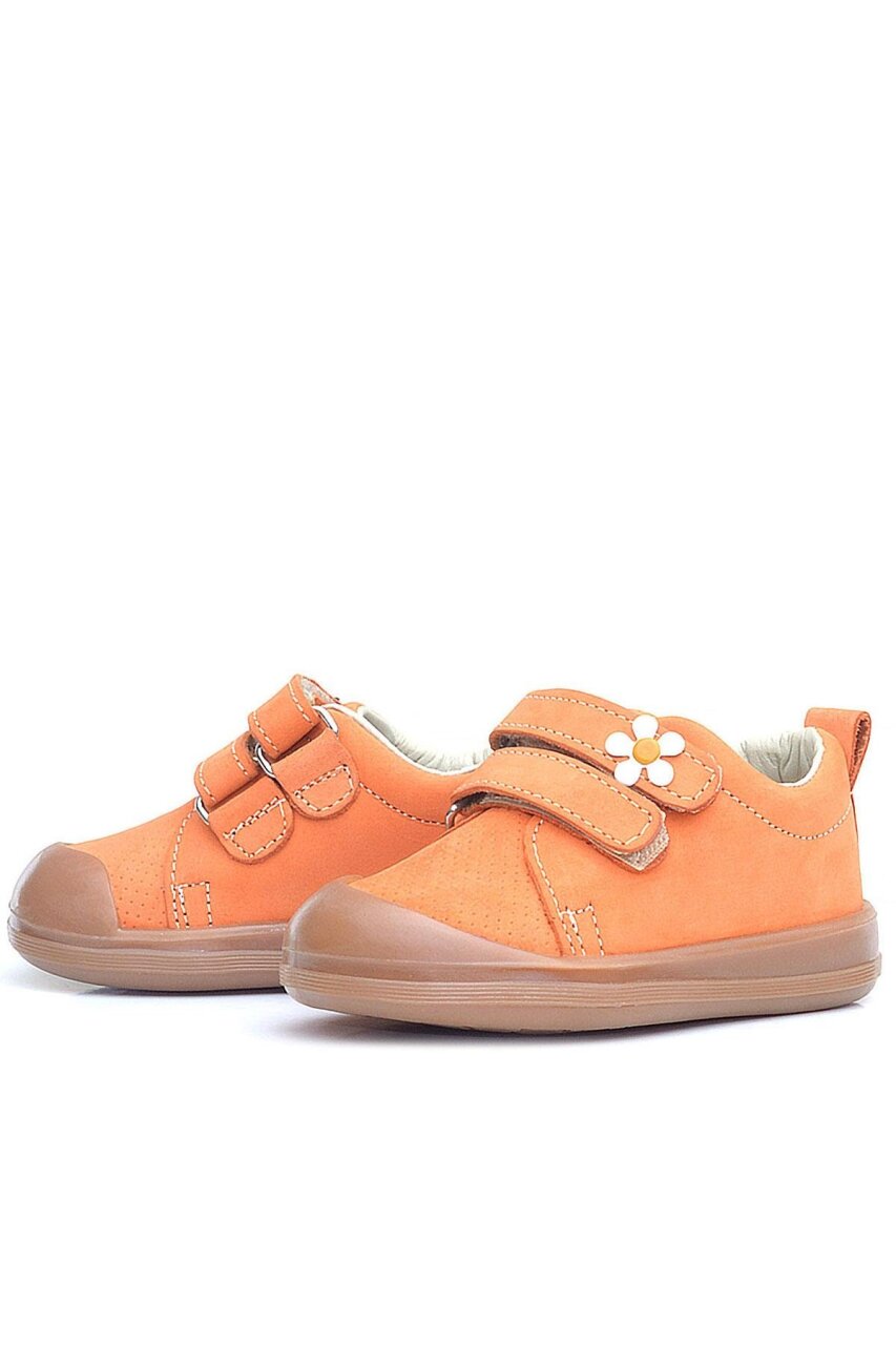 Rakerplus Sonic Hakiki Deri Turuncu Cırtlı Çiçekli Kız Bebek Sneaker Ayakkabı - 5
