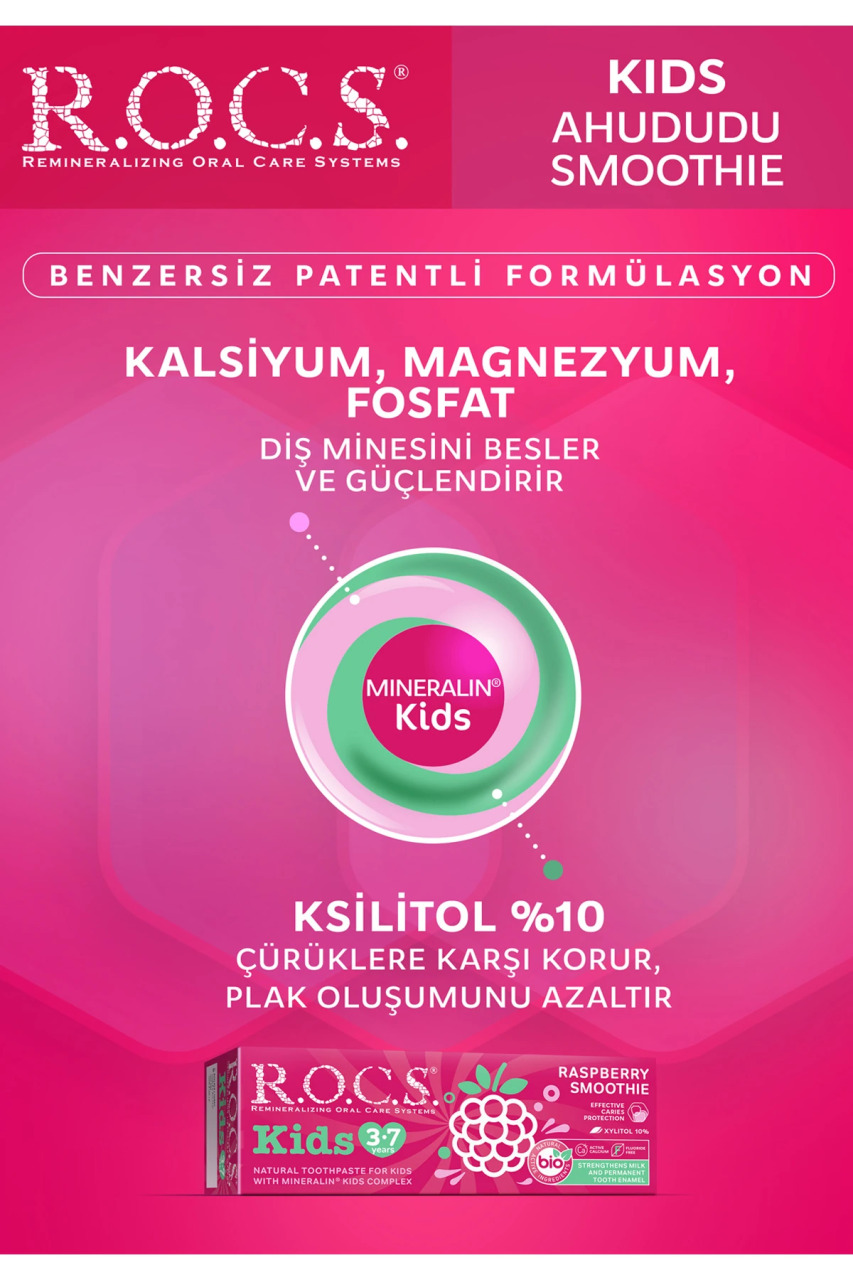 R.O.C.S.Kids Ahududu Smoothie Tadında Florürsüz Diş Macunu 45 Gr - 6