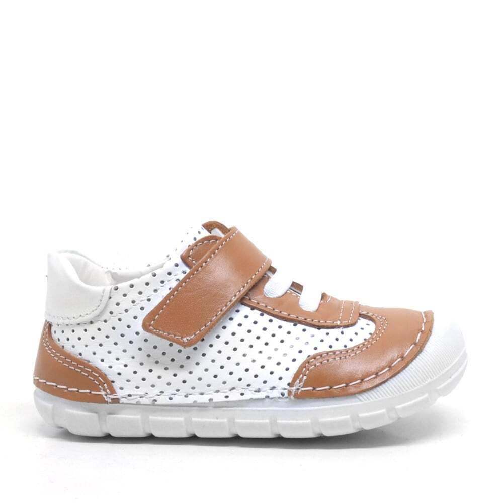 حذاء طابا أبيض من الجلد الطبيعي للأولاد الصغار - 2