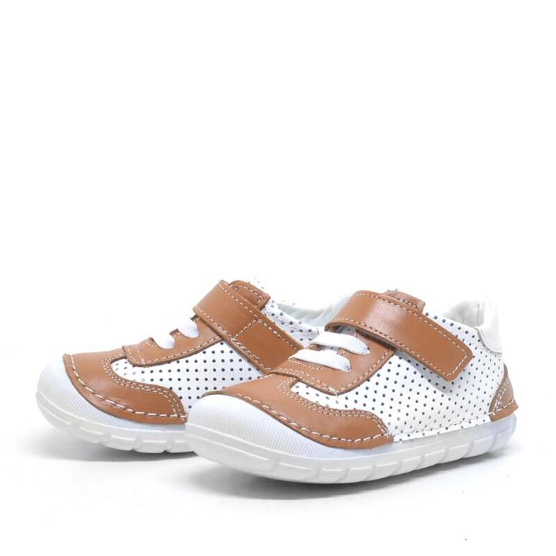 حذاء طابا أبيض من الجلد الطبيعي للأولاد الصغار - 3