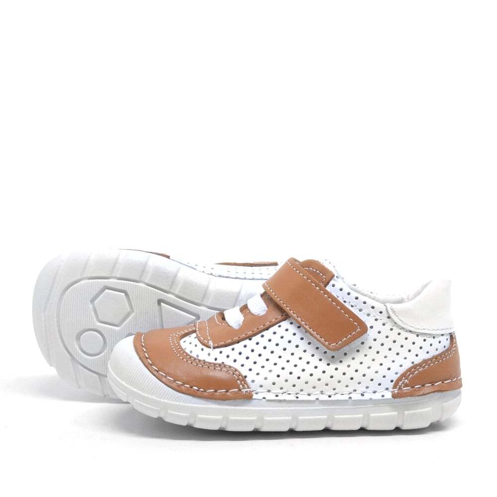 حذاء طابا أبيض من الجلد الطبيعي للأولاد الصغار - 4