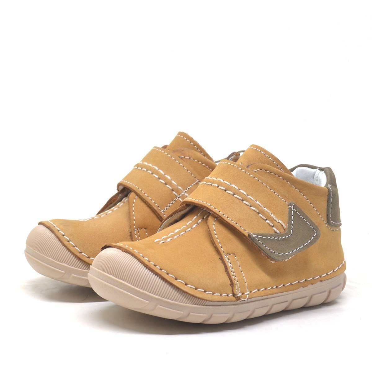 حذاء أطفال موسمي من الجلد الطبيعي باللون البني مع شريط فيلكرو - 3