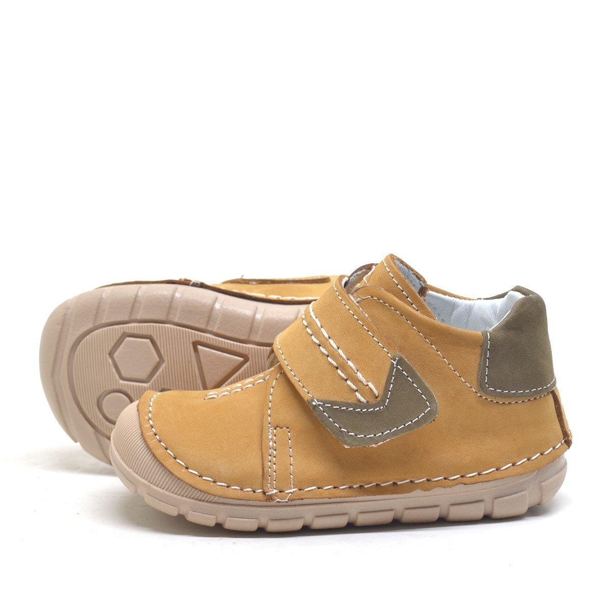 حذاء أطفال موسمي من الجلد الطبيعي باللون البني مع شريط فيلكرو - 4