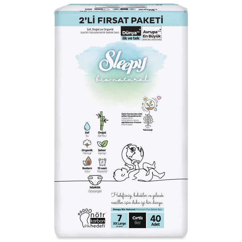 Sleepy Bio Natural Bebek Bezi 2'Li Fırsat Paketi 7 Beden 40 Adet - 1