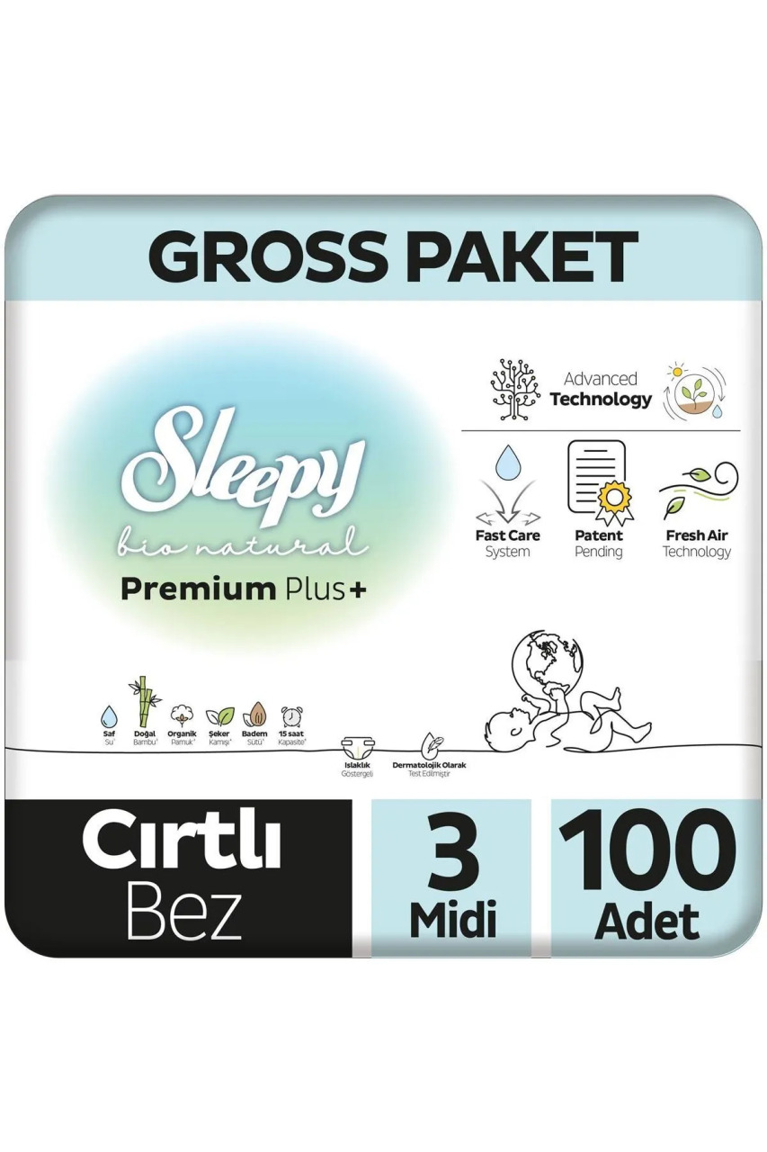 Sleepy Bio Natural Bebek Bezi Gross Paket 3 Beden 4-9 Kg 100 Adet - 1