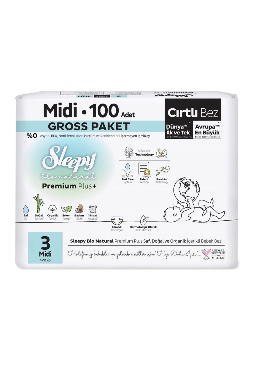 Sleepy Bio Natural Bebek Bezi Gross Paket 3 Beden 4-9 Kg 100 Adet - 2