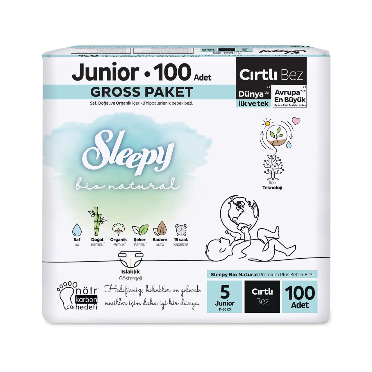 Sleepy Bio Natural Bebek Bezi Gross Paket 5 Beden 11-18 Kg 100 Adet - 1