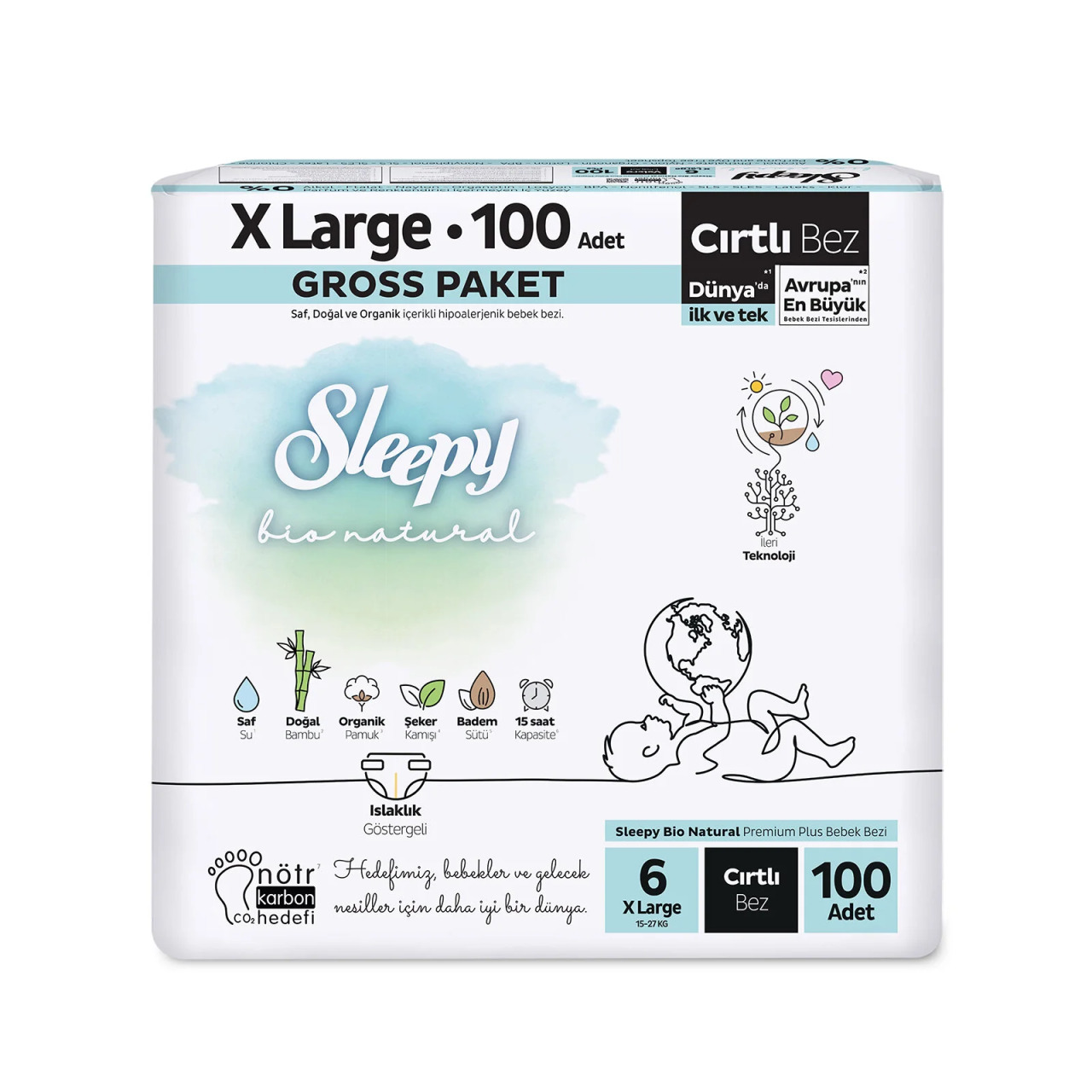 Sleepy Bio Natural Bebek Bezi Gross Paket 6 Beden 15-25 Kg 100 Adet - 1