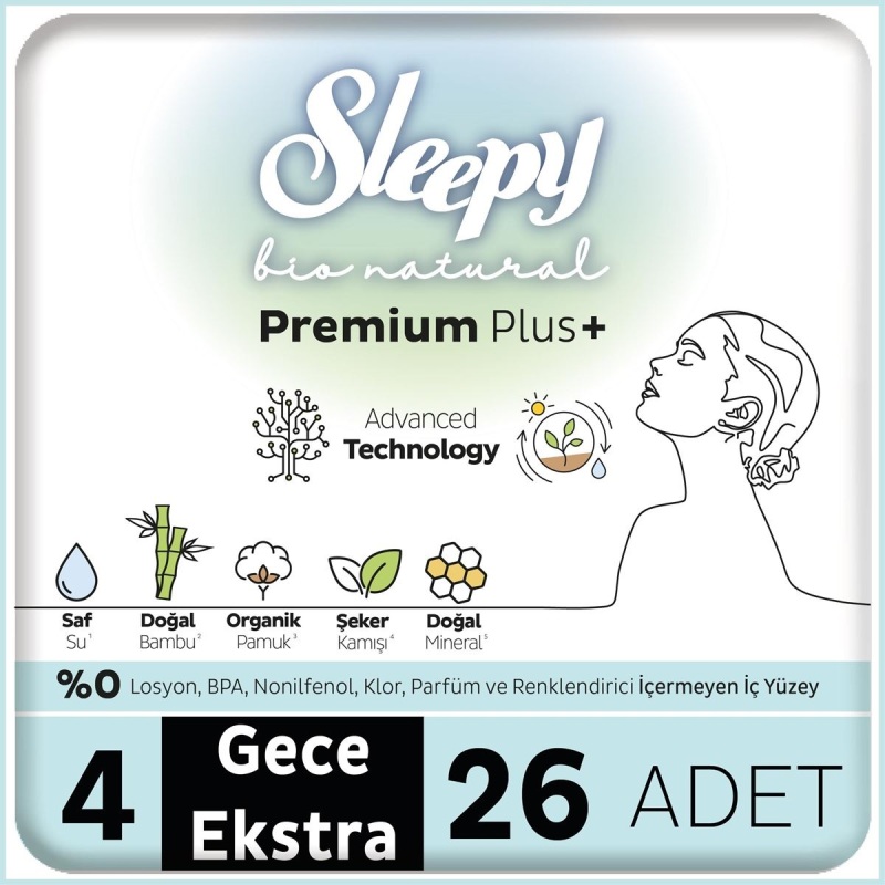 Sleepy Bio Natural Premium Plus Mega Ekstra Gece Ped 26 Adet - 1