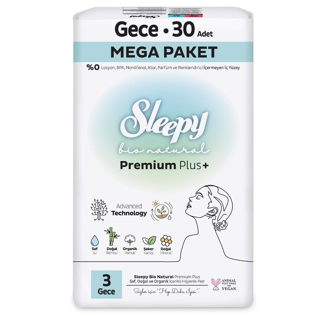 Sleepy Bio Natural Premium Plus Mega Gece Ped 30 Adet - 2