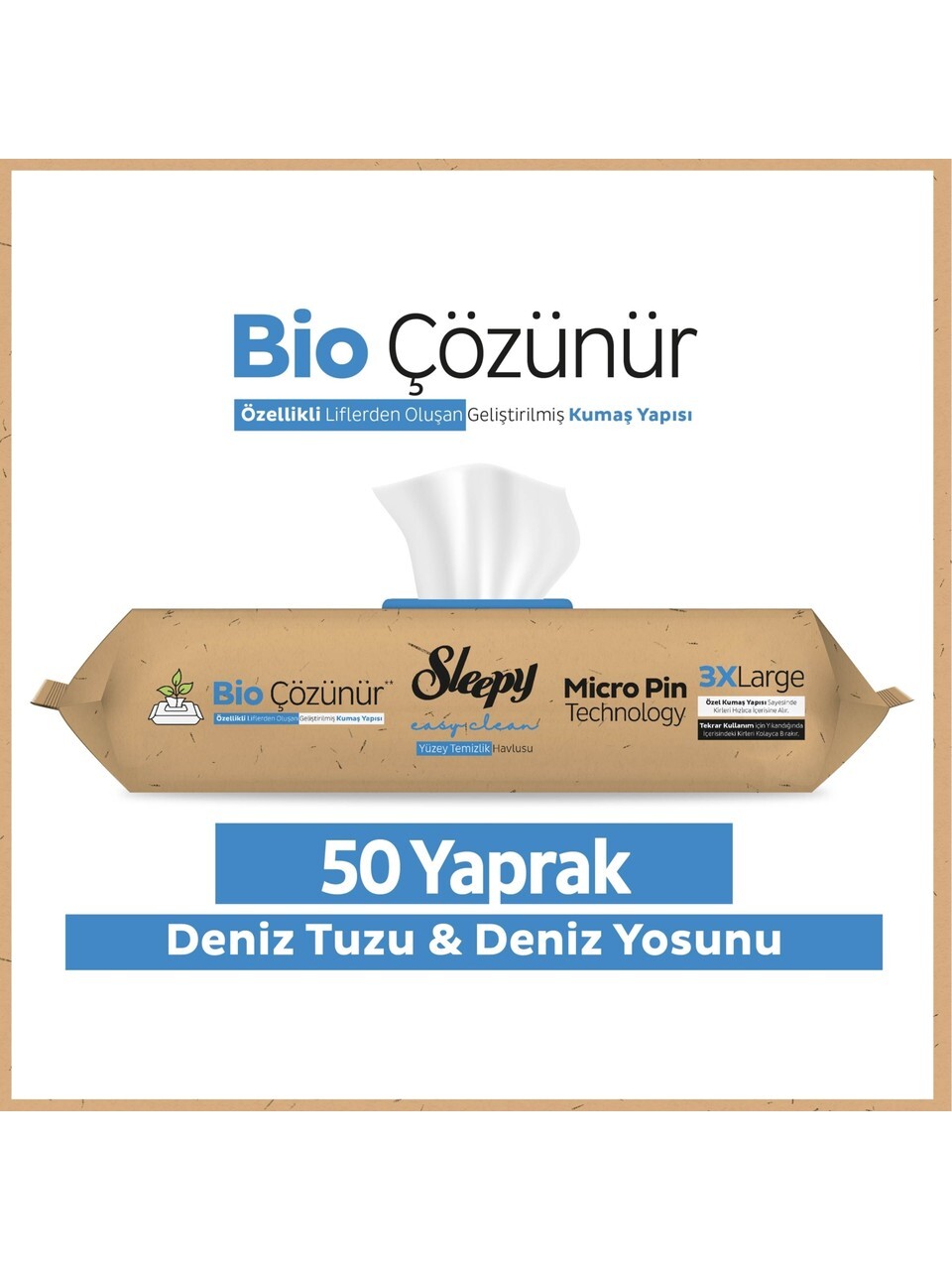 Sleepy Bio Yüzey Temizlik Havlusu 50 Adet Deniz Tuzu Yosun - 1
