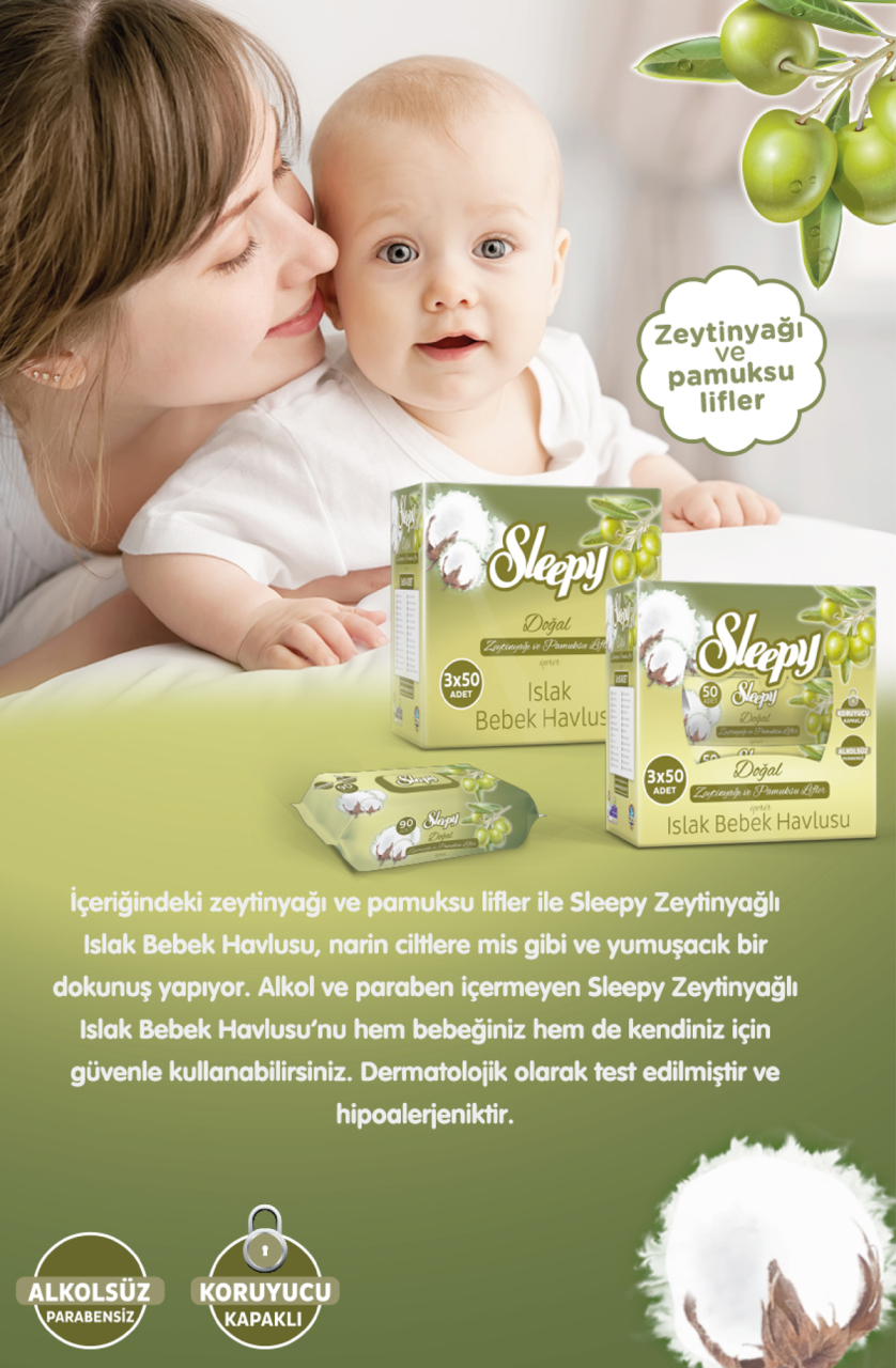 Sleepy Doğal Zeytinyağlı Islak Havlu Mendil 90 Adet - 3