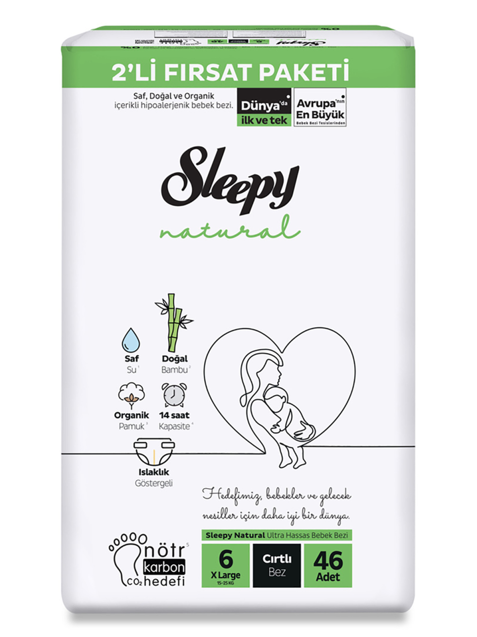 Sleepy Natural Bebek Bezi 2'Li Fırsat Paketi 6 Beden 46 Adet - 1