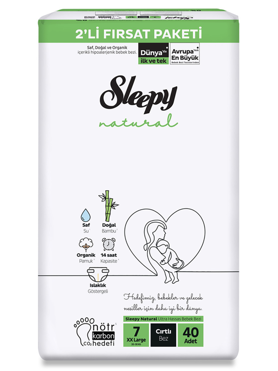 Sleepy Natural Bebek Bezi 2'Li Fırsat Paketi 7 Beden 40 Adet - 1