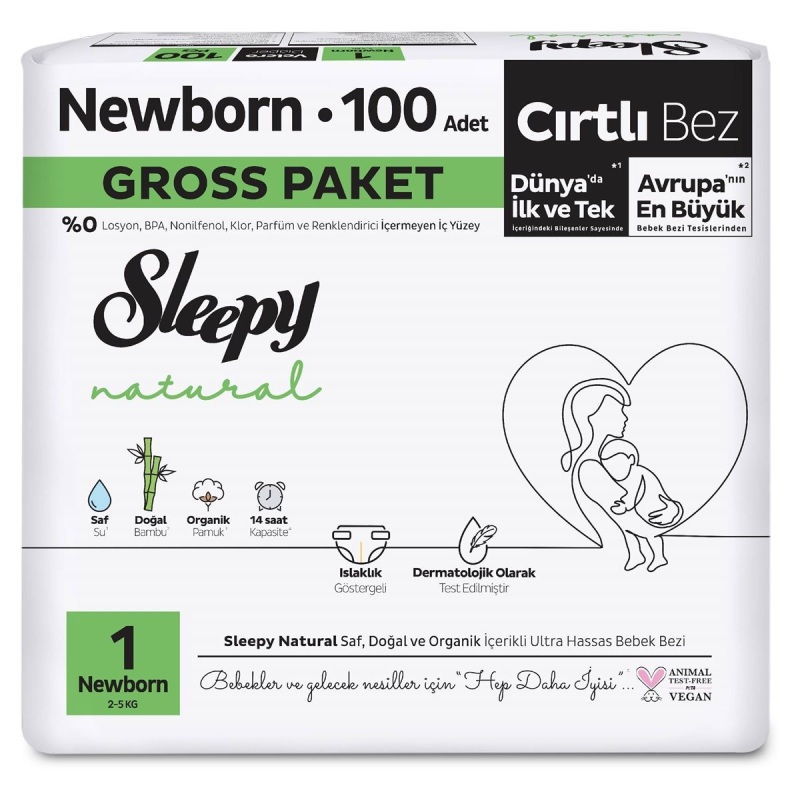 Sleepy Natural Bebek Bezi Gross Paket 1 Beden 2-5 Kg 100 Adet - 1