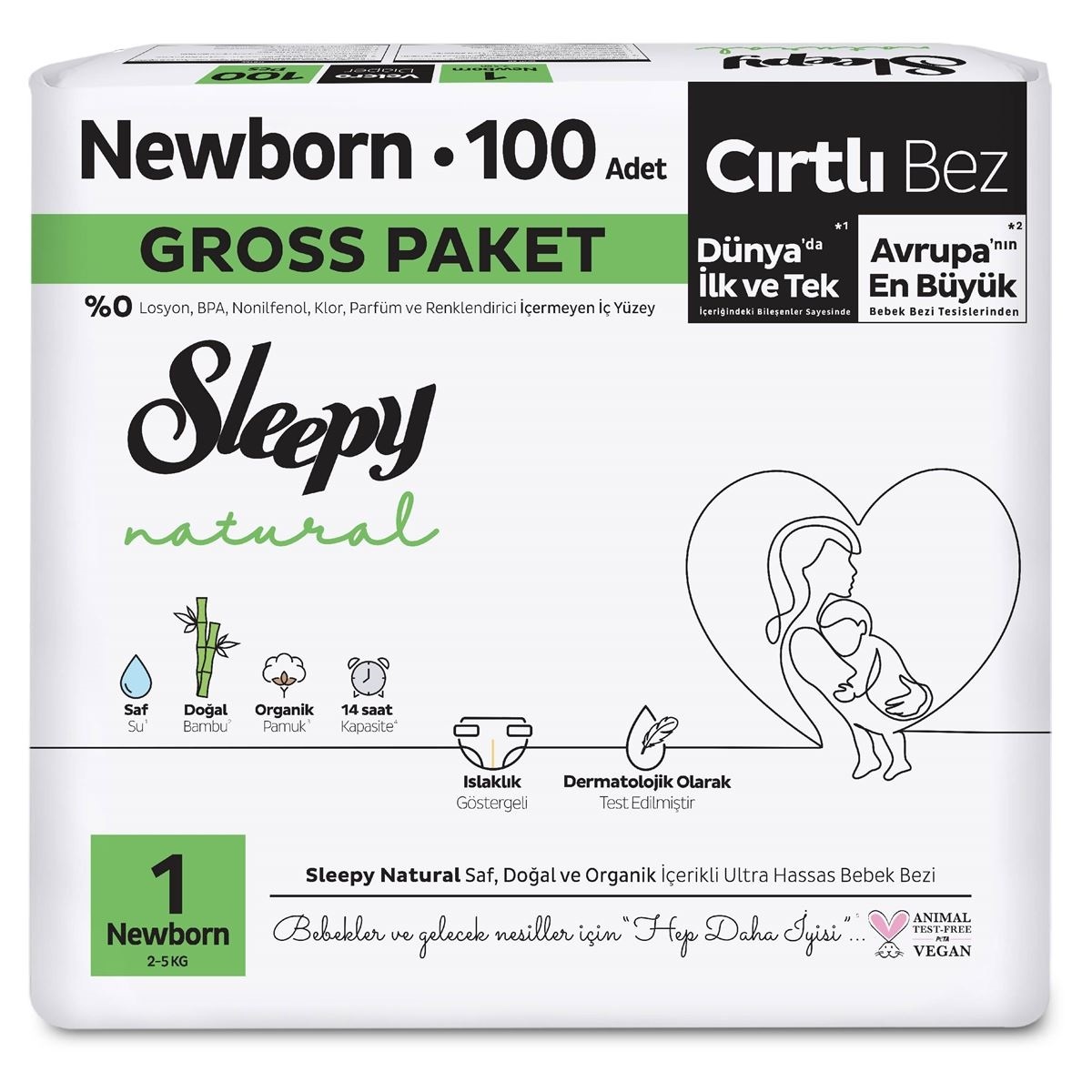 Sleepy Natural Bebek Bezi Gross Paket 1 Beden 2-5 Kg 100 Adet - 1