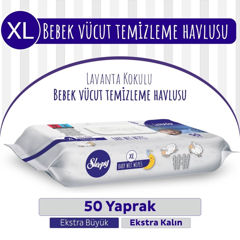Sleepy XL Lavanta Kokulu Bebek Vücut Temizleme Mendili 50 Yaprak - 1