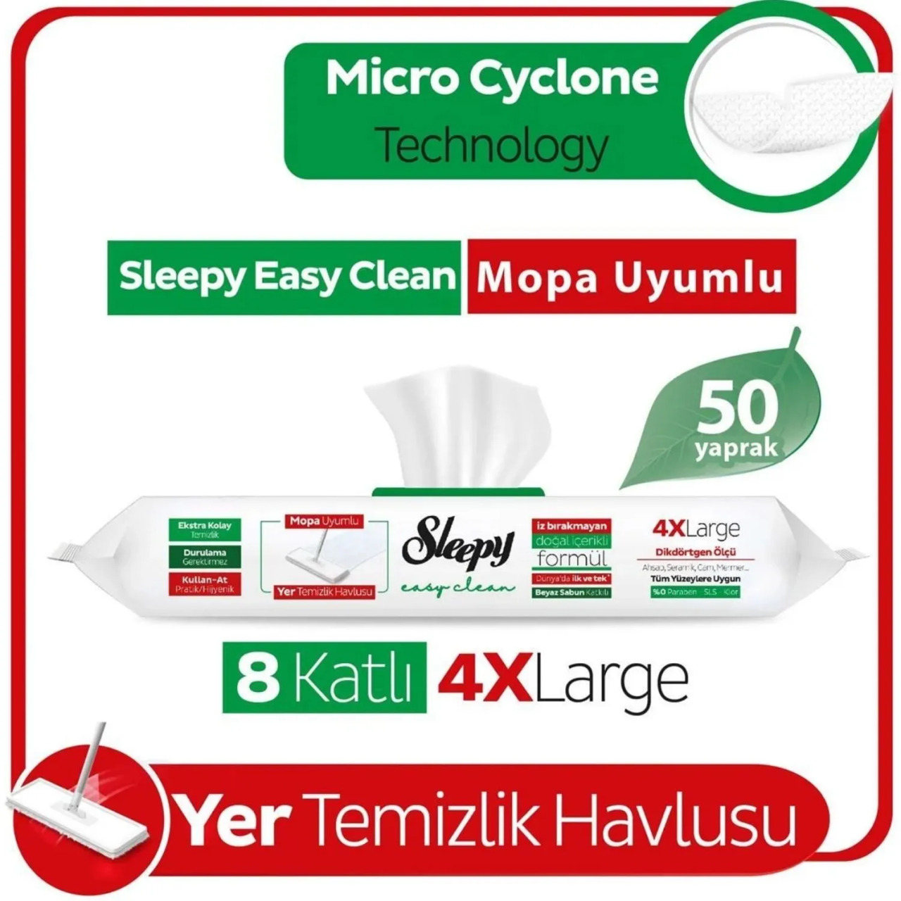 Sleepy Yer Temizlik Havlusu Mop Uyumlu 50 Adet Beyaz Sabun - 1