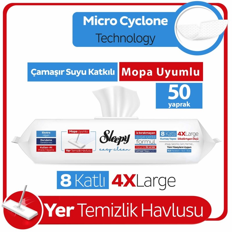 Sleepy Yer Temizlik Havlusu Mop Uyumlu 50 Adet Çamaşır Suyu - 1