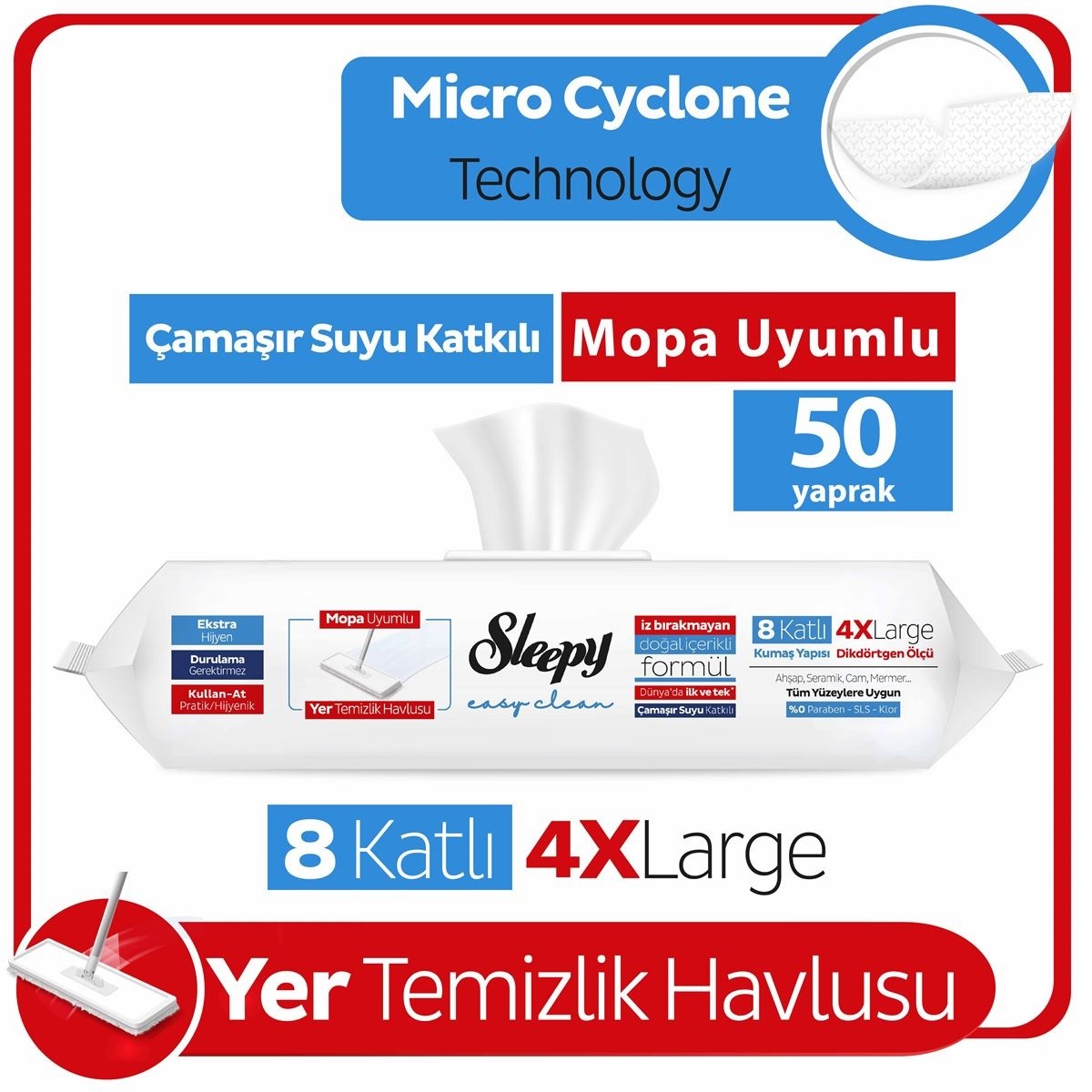 Sleepy Yer Temizlik Havlusu Mop Uyumlu 50 Adet Çamaşır Suyu - 1
