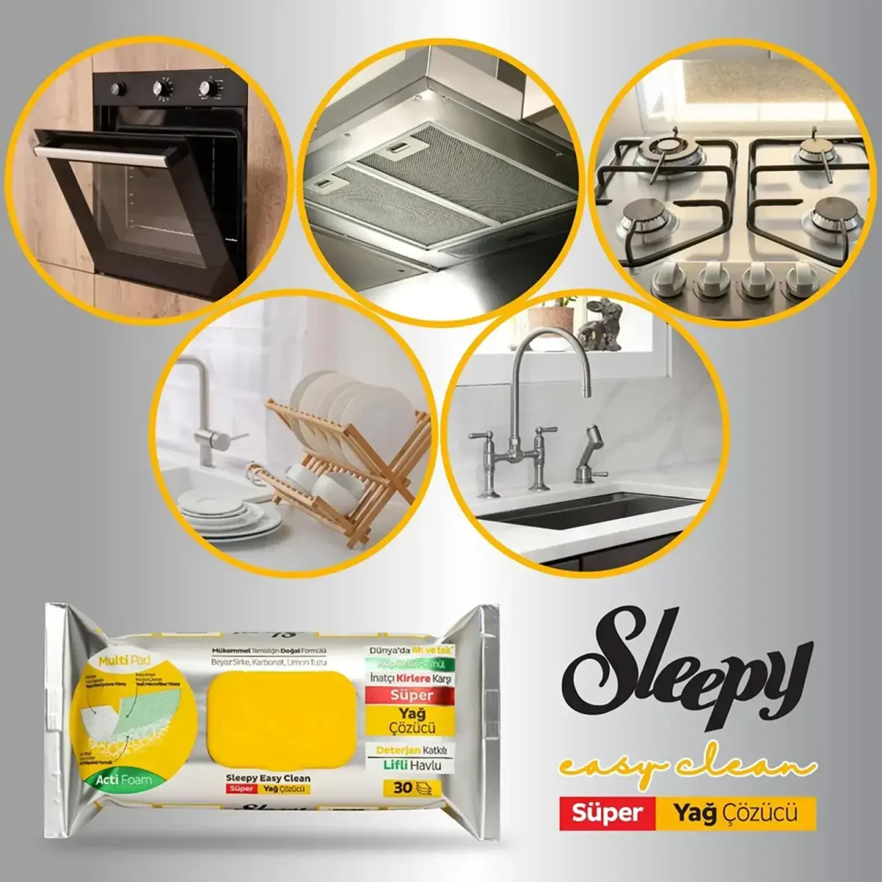 Sleepy Yüzey Temizlik Havlusu 30 Adet Yağ Çözücü - 4