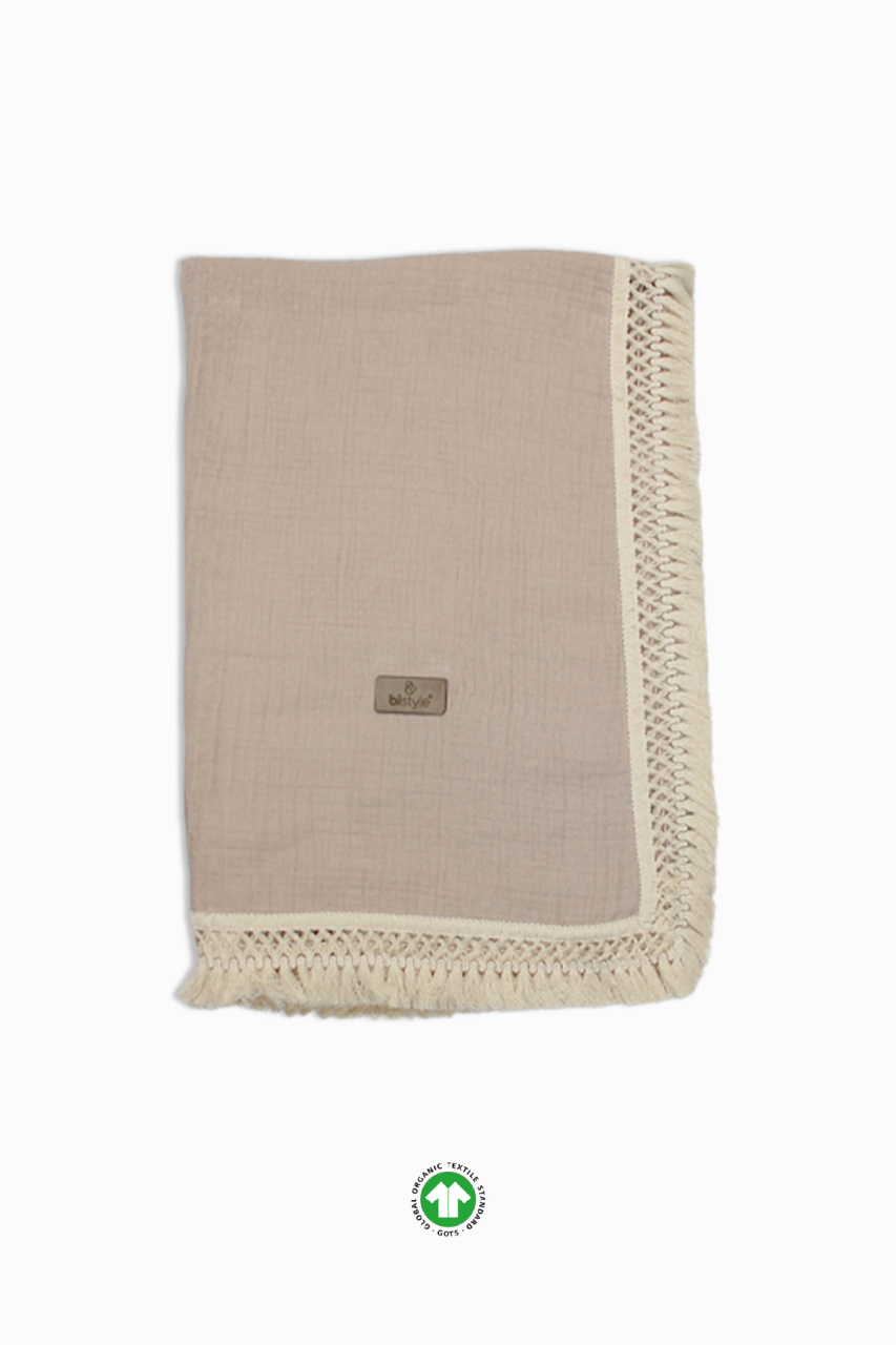 Bistyle Organik Müslin 80x90 Fistolu Battaniye 70112 Bej - 1