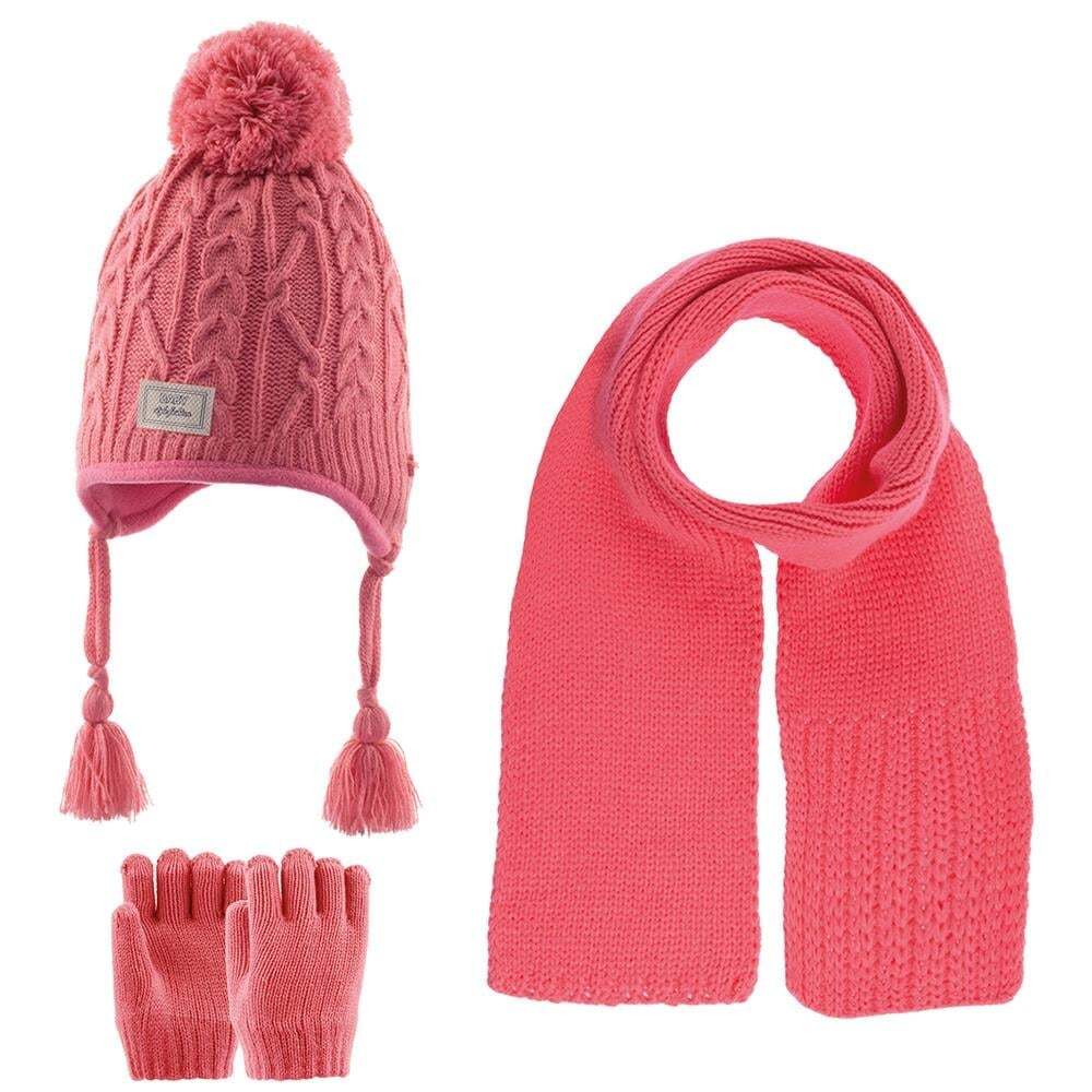 Kitti Kız Atkı Bere Eldiven Takım (1-4 Yaş) K23160-04 Koyu Pembe - 1